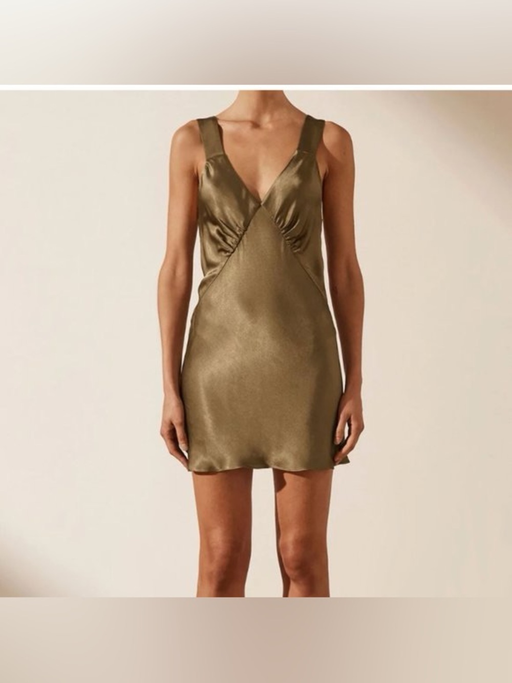 Shona Joy La Lune Plunged Slip Dress Warm Olive